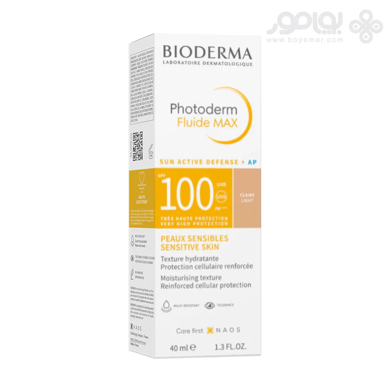 فلوئید ضد آفتاب رنگی بایودرما SPF 100 رنگ روشن حجم 40 میل