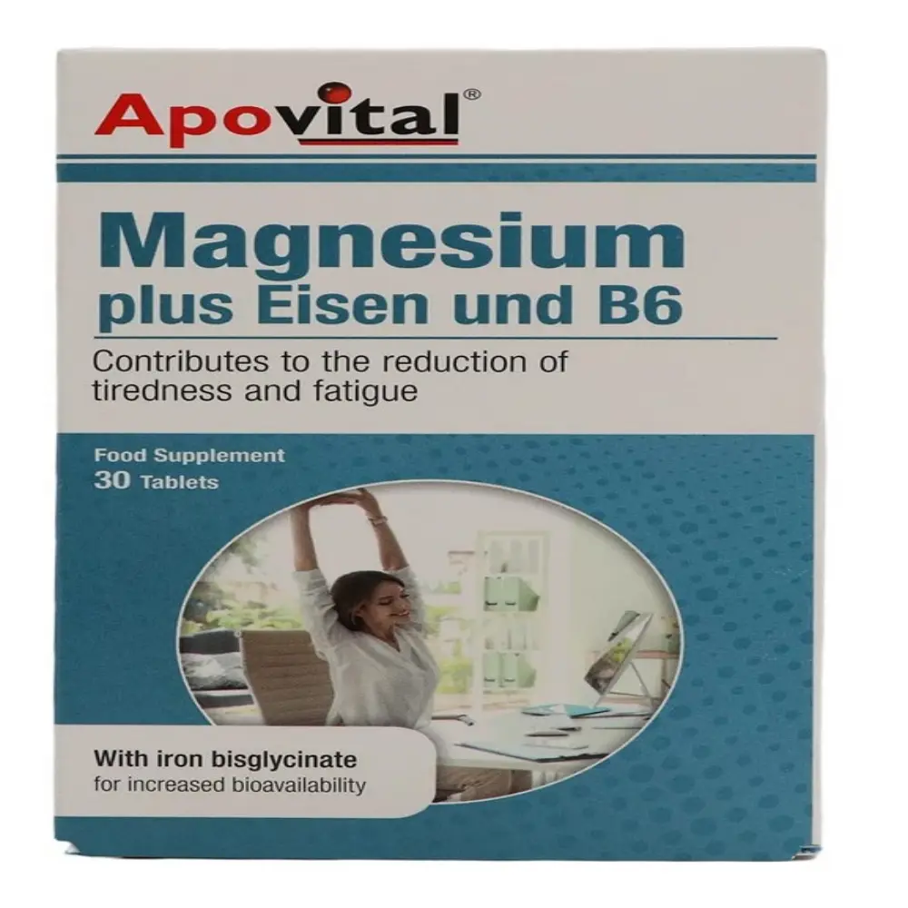 قرص منیزیم پلاس آیزن و ب6 آپوویتال 30 عددی
