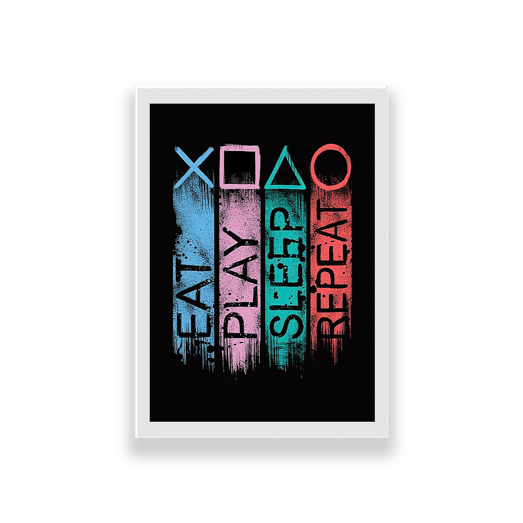 تابلو طرح تایپوگرافی مدل Eat Play Sleep Repeat