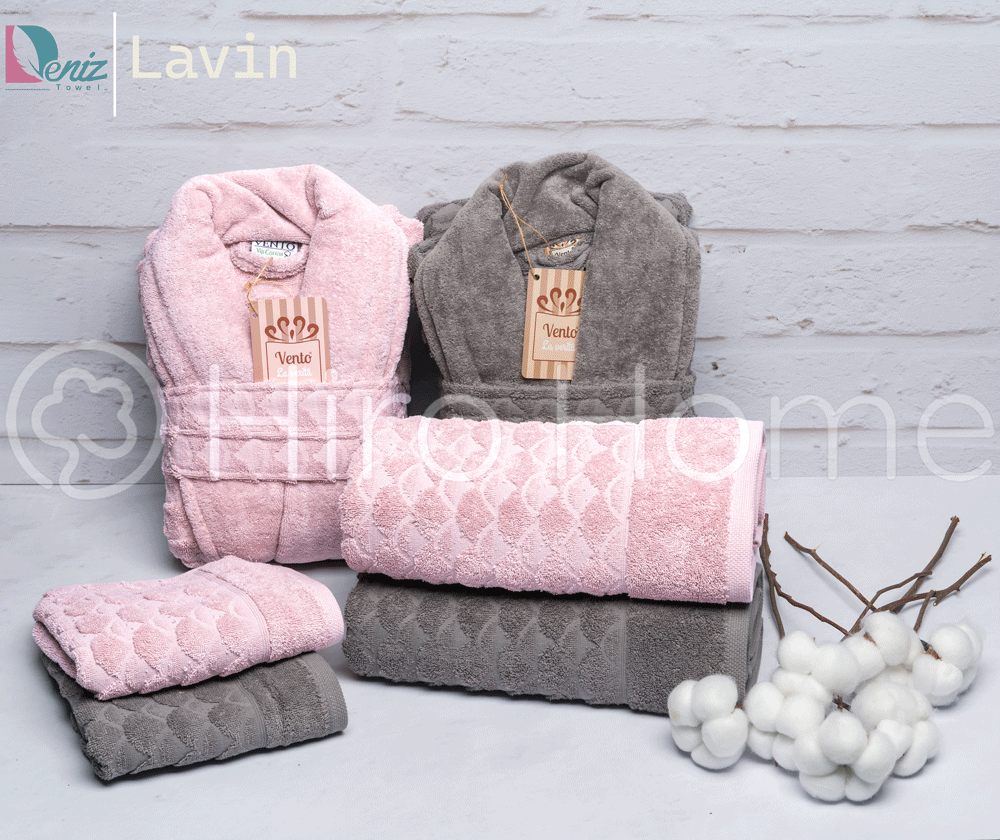 حوله ست دو نفره لاوین ونتو رنگ سنگی و صورتی