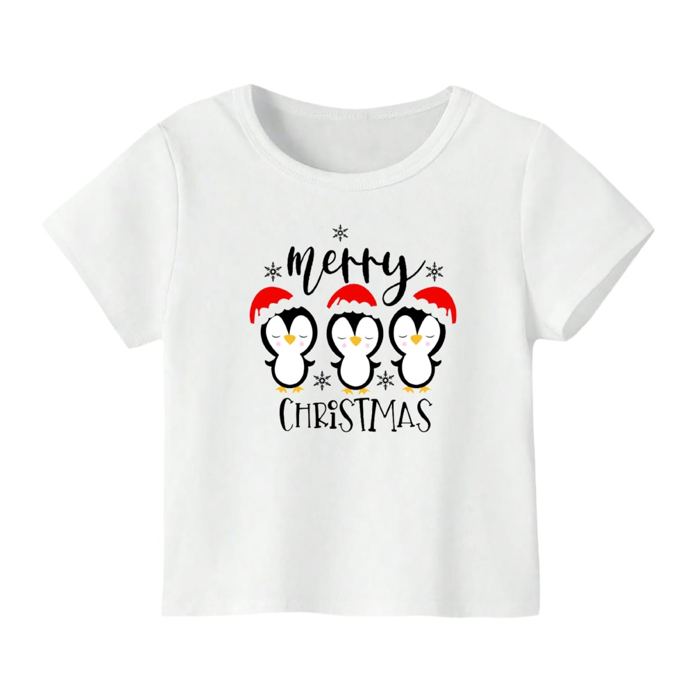 تی شرت آستین کوتاه بچگانه مدل پنگوئن کریسمس کد 8 رنگ سفید