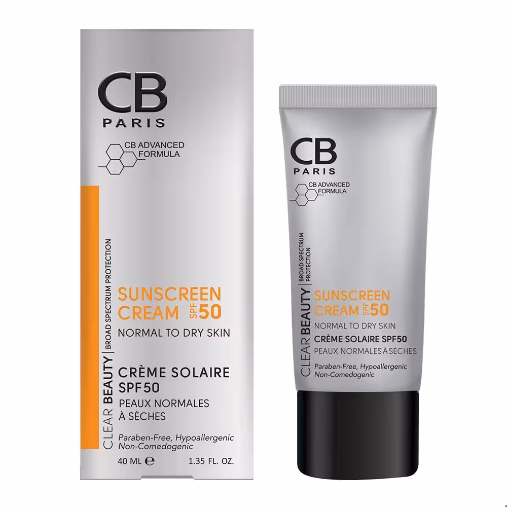 کرم ضد آفتاب پوست نرمال تا خشک SPF50 سی بی پاریس 40 میلی لیتری