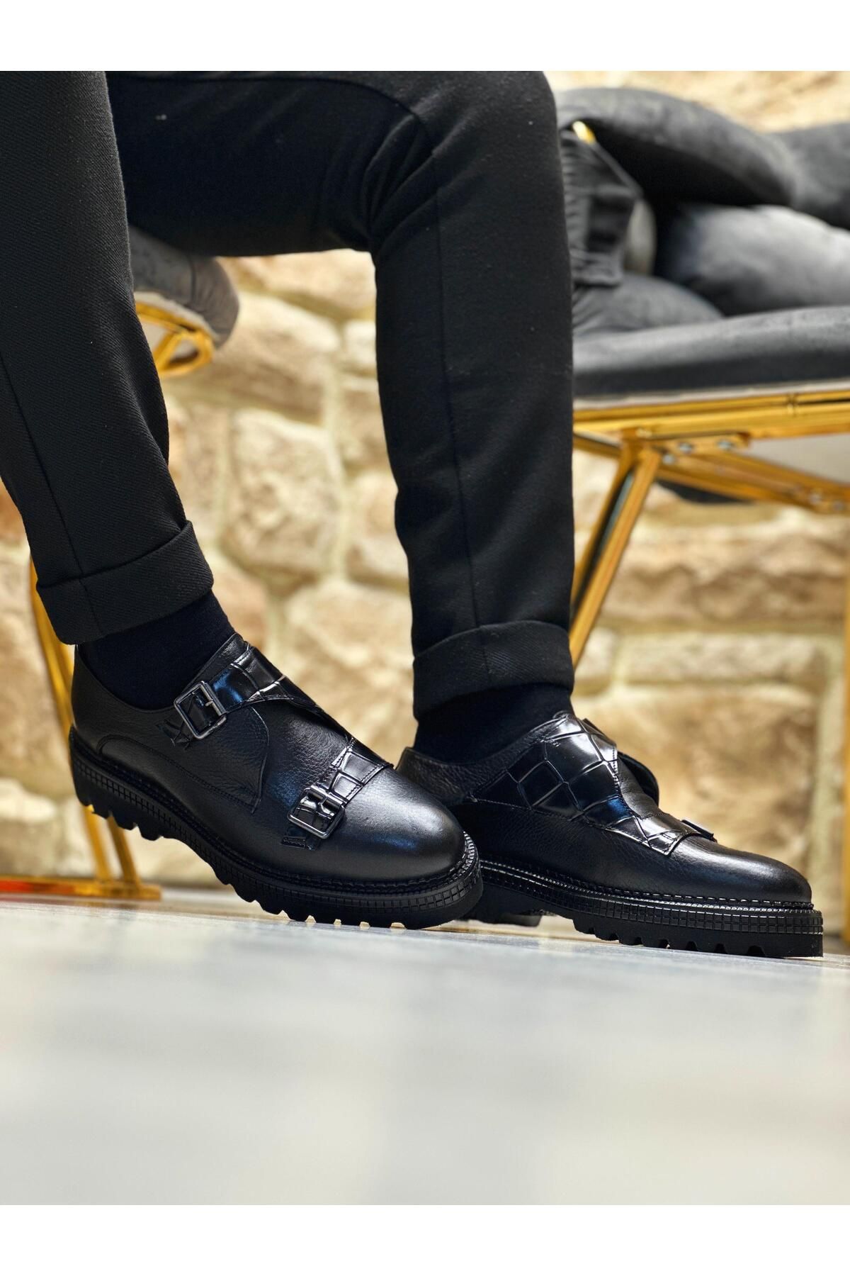 کفش های کژوال مشکی مردانه 3249 روزمره چرمی سیاه ByItallanoshoes