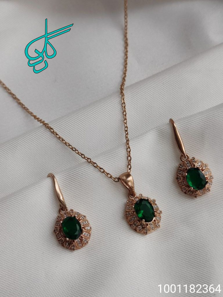 خرید نیم ست زنانه نگین دار به همراه زنجیر کد 1715039 - ردگل