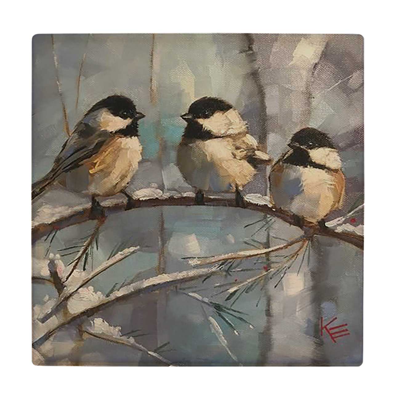  کاشی کارنیلا طرح نقاشی گنجشک ها روی شاخه برفی کد wkk3183