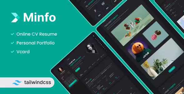 دانلود Minfo Tailwind قالب HTML رزومه شخصی