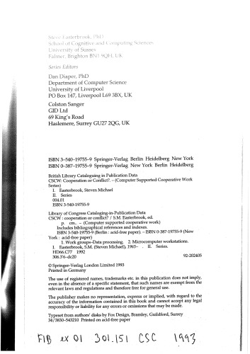 خرید و دانلود نسخه کامل کتاب Cscw: Cooperation or Conflict? (Computer Supported Cooperative Work)