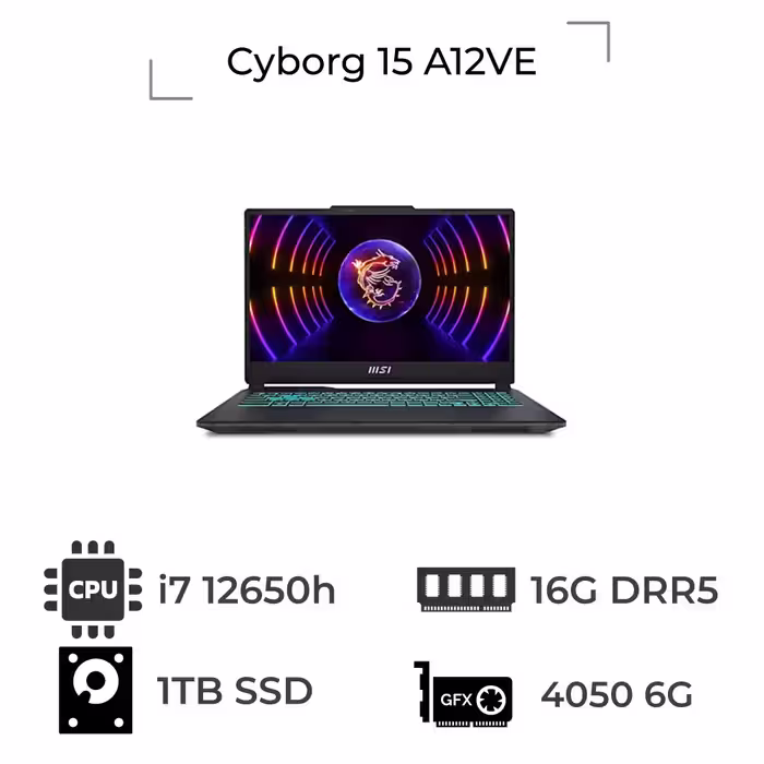 لپ تاپ ام اس آی 15.6 اینچی مدل Cyborg 15 A12VE i7 12650H 16GB 1tb RTX 4050