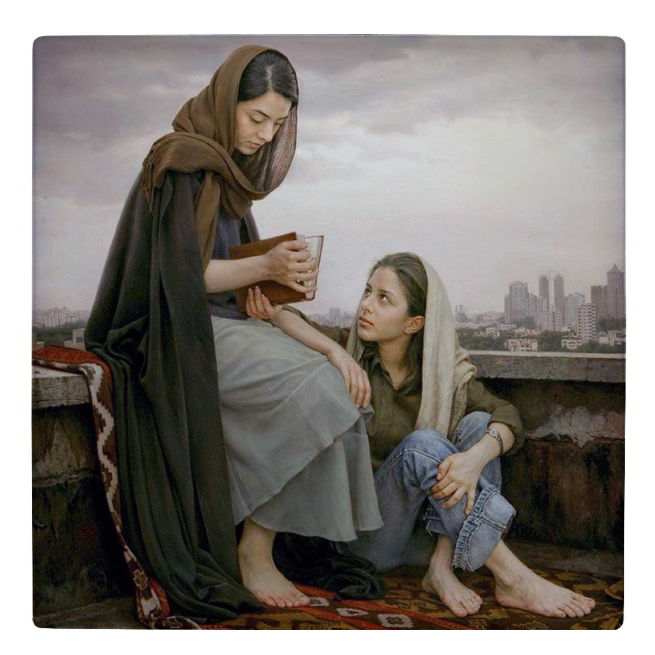  کاشی کارنیلا طرح دو بانو ایرانی و فال حافظ کد wk4930