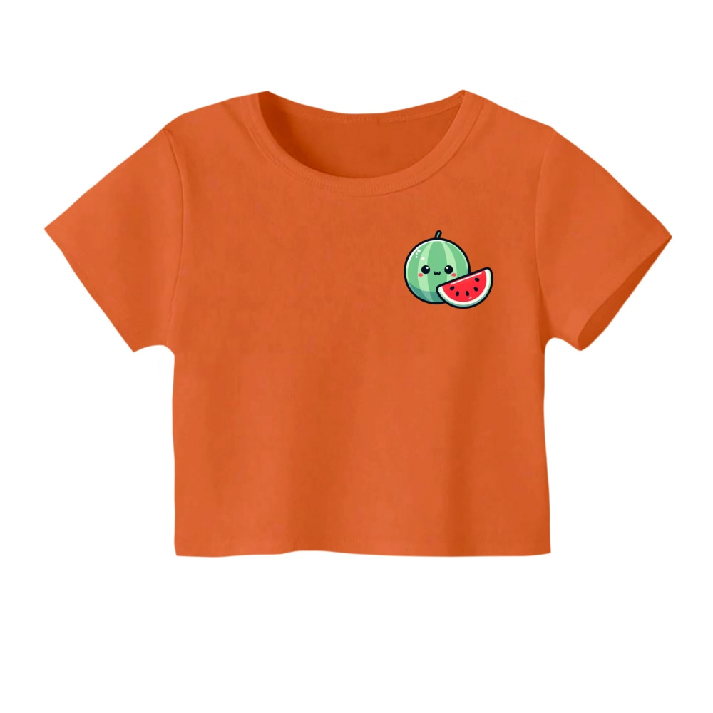کراپ‌ تی‌شرت آستین کوتاه زنانه مدل هندوانه یلدایی کد 24 رنگ نارنجی