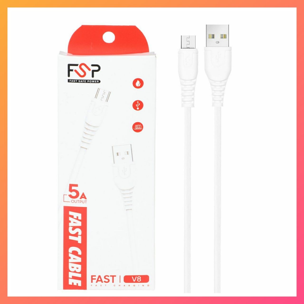 کابل شارژ اندروید 5A جنس pu یک متری رنگ سفید 