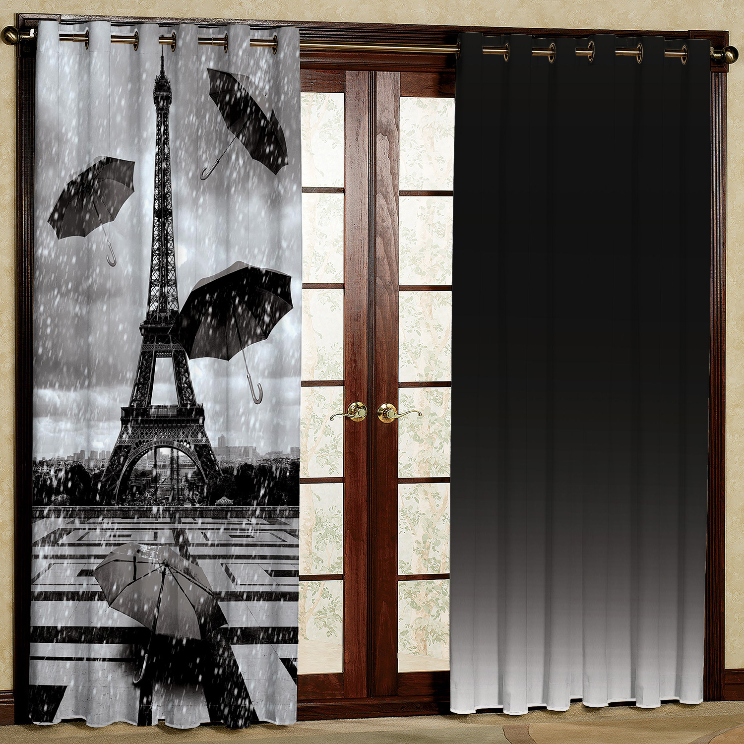 پرده مدل برج ایفل مشکی مخمل پانچی ک1252 سایز 200x140 سانتی متر