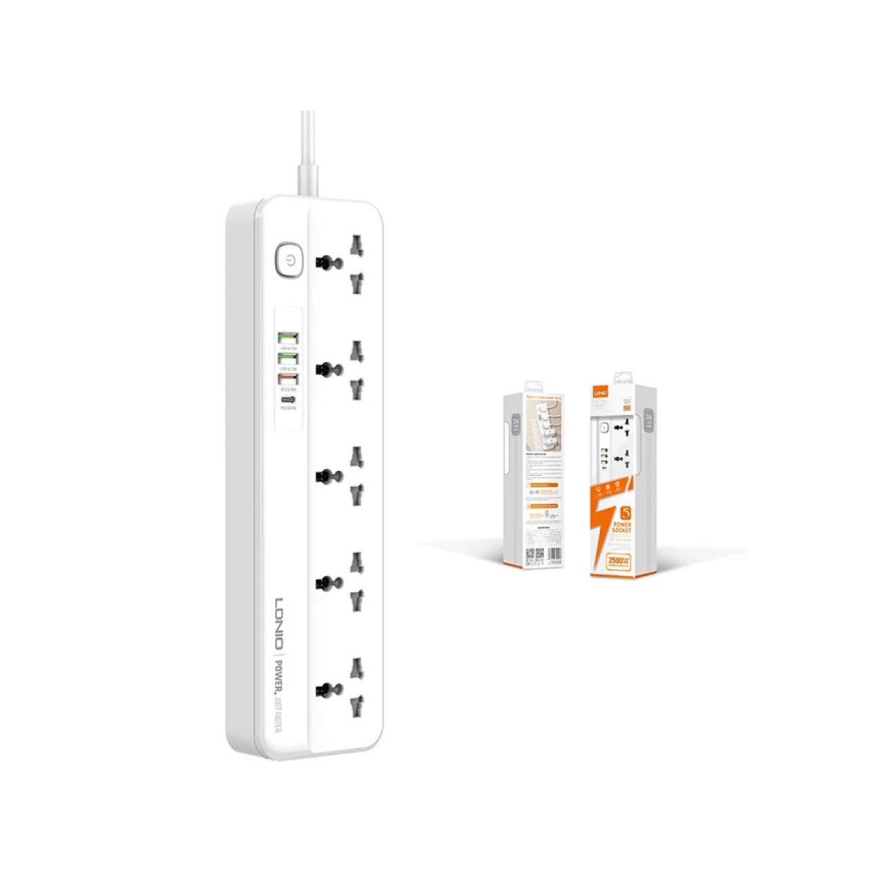 چند راهی برق 5 سوکت، 3 یو اس بی و 1 تایپ سی الدنیو مدل LDNIO SC5415 Power Strip With USB Port
