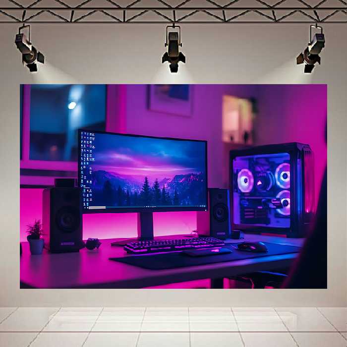 تابلو شاسی طرح سیستم گیمینگ مدل نئون بنفش کد PD30061 | دنیای قاب