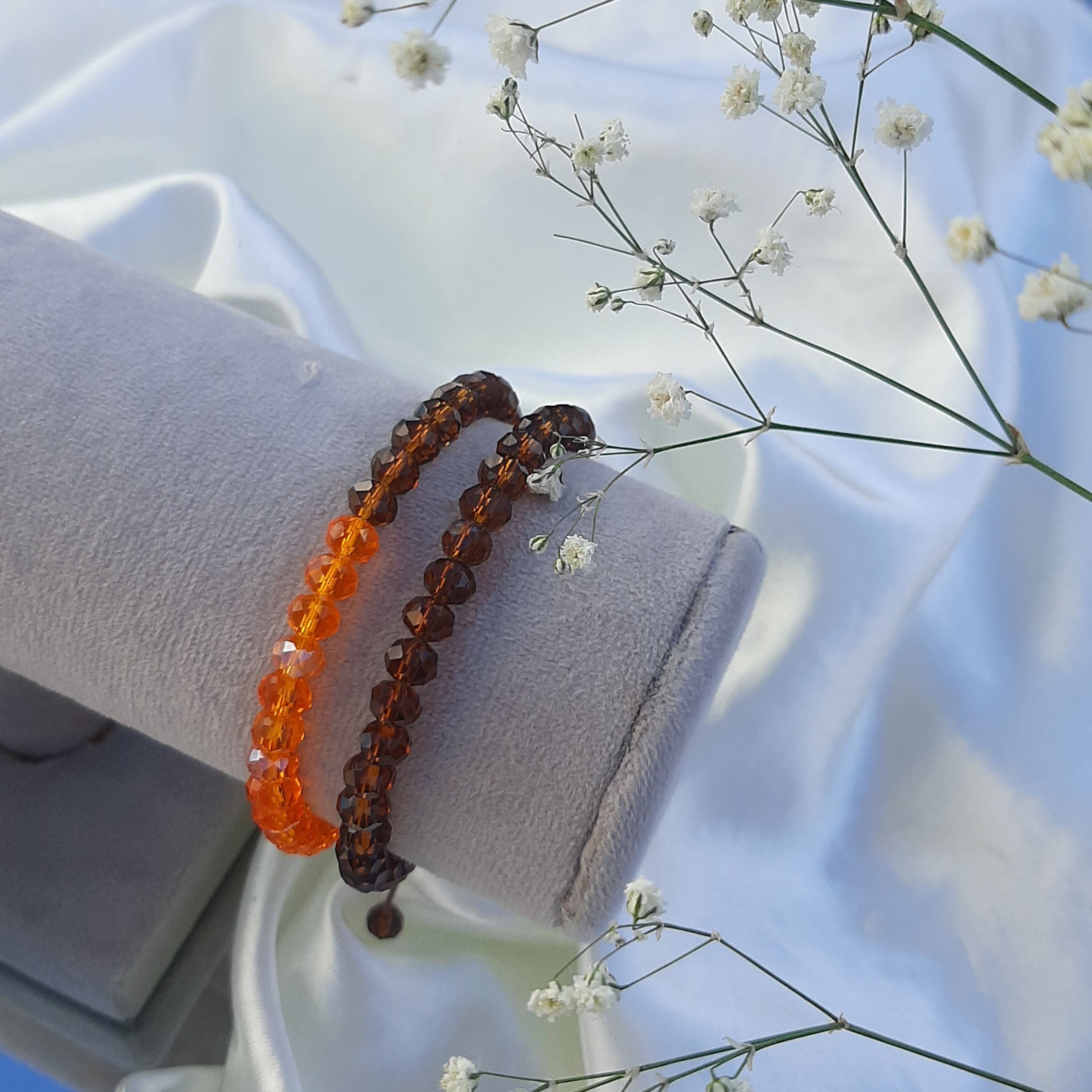 ست دستبند کریستالی نارنجی و قهوه ای🧡🤎