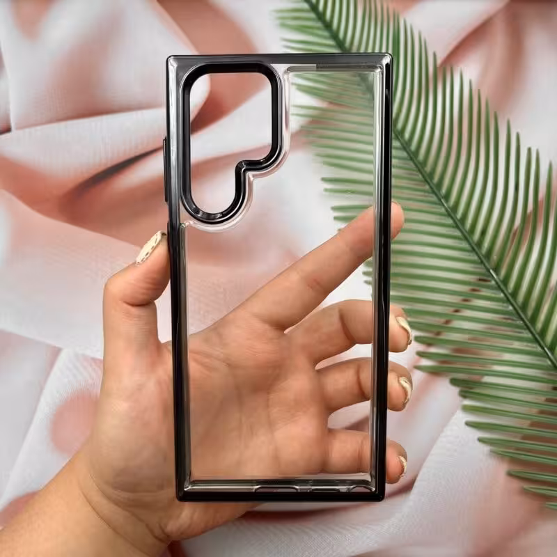 قاب گوشی Galaxy S22 Ultra سامسونگ FASHION CASE اورجینال شفاف کرومی مشکی کد 88802