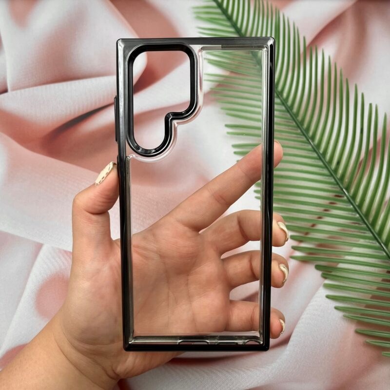 قاب گوشی Galaxy S22 Ultra سامسونگ FASHION CASE اورجینال شفاف کرومی مشکی کد 88802