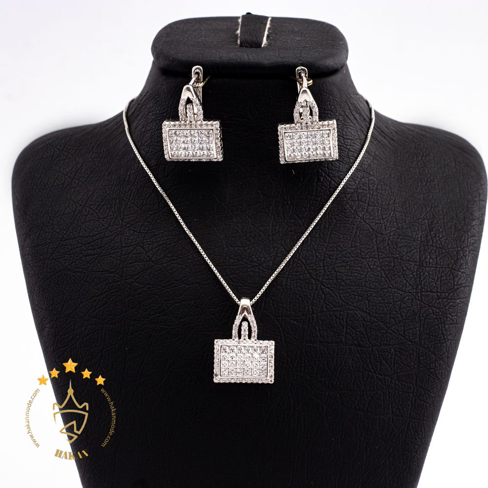 نیم ست نقره طرح مستطیل نگین دار | HS 947