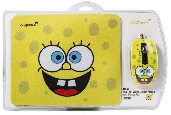 ماوس اپتیکال همراه با ماوس پد اکرون مدل OM299 طرح باب اسفنجی