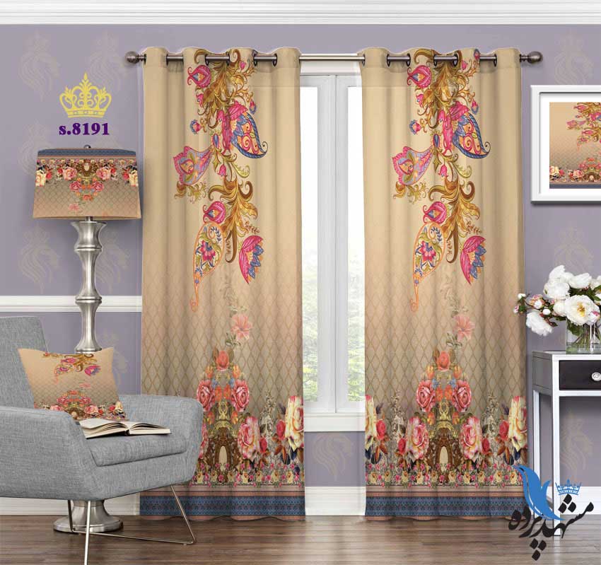 پرده پانچ فانتزی طرح گل و بته جقه کد S8191