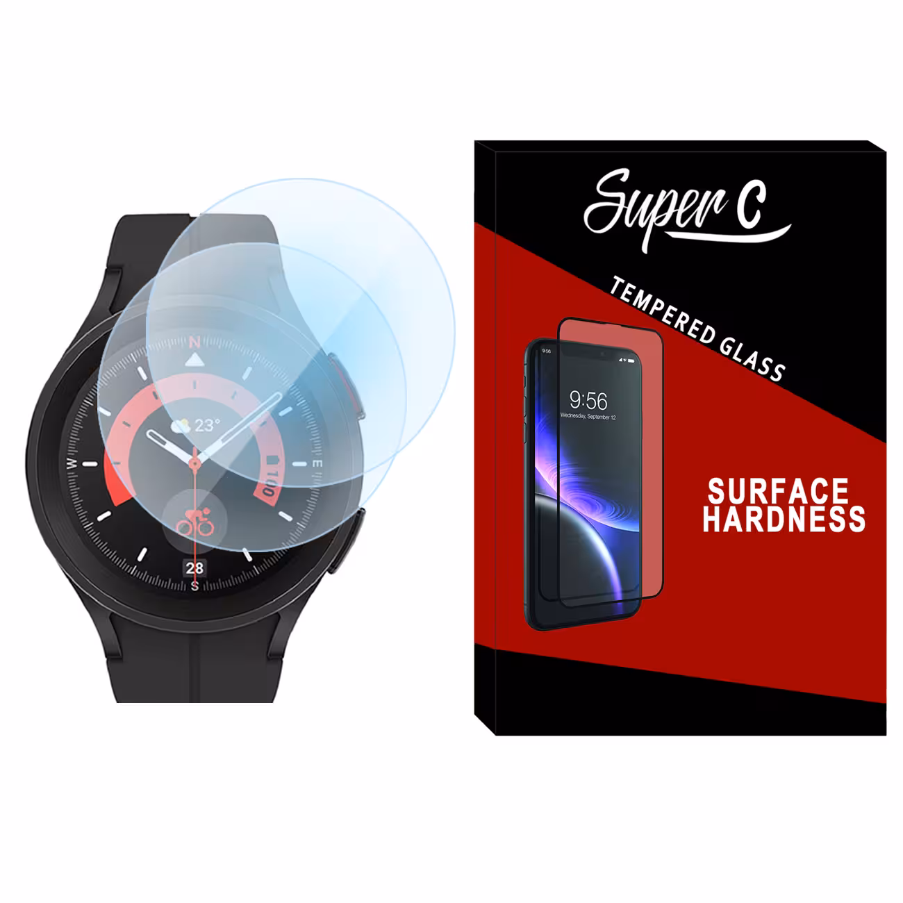 محافظ صفحه نمایش شیشه ای سوپرسی مدل SH-SC مناسب برای ساعت هوشمند سامسونگ Galaxy Watch Pro بسته دو عددی