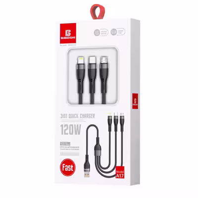 کابل تبدیل USB به MicroUSB/USB-C/لایتنینگ بیبوشی مدل A17 طول 1.2 متر