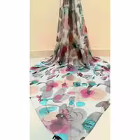 روسری حریر تبسم مجلسی چند رنگ طوسی و صورتی زیبا عرض 120 قواره دار مز