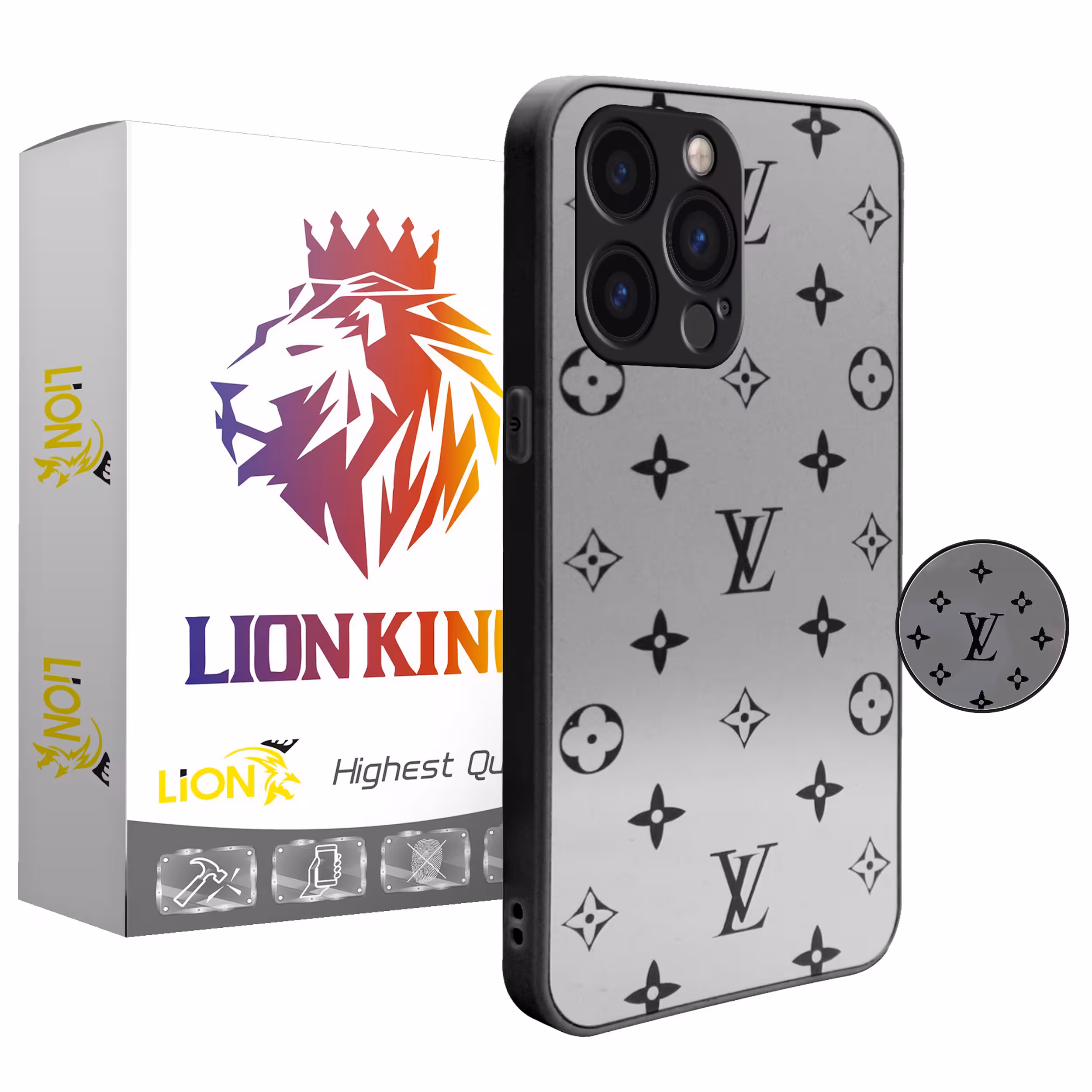 کاور لاین کینگ مدل Ayeneh LV meshki مناسب برای گوشی موبایل اپل IPhone 13 pro به همراه پایه نگهدارنده