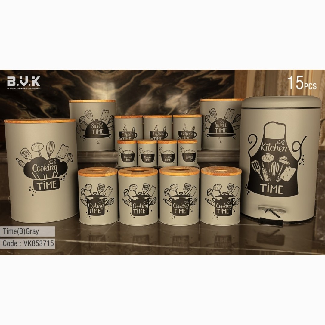 سرویس آشپزخانه BVK درب چوبی 15 پارچه طرح Time در رنگ های متنوع