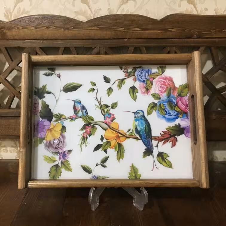 سینی دکوپاژ چوبی طرح بهار
