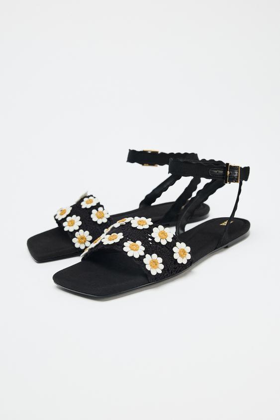 صندل فلت زنانه زارا FLORAL CROCHET SANDALS | تهران زارا TehranZara