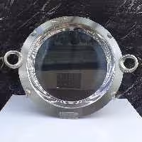 سینی سایز بزرگ نگار ، استیل ضد زنگ ، طرح دسته حلقه ، نقره ای ، گرد