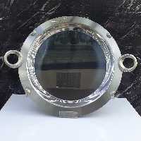 سینی سایز بزرگ نگار ، استیل ضد زنگ ، طرح دسته حلقه ، نقره ای ، گرد