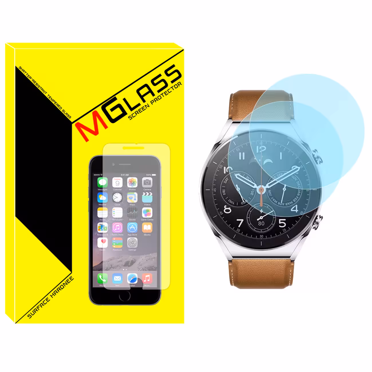 محافظ صفحه نمایش شیشه‌ای ام گلس مدل SH-MG مناسب برای ساعت هوشمند شیائومی Watch S1 GL بسته دو عددی