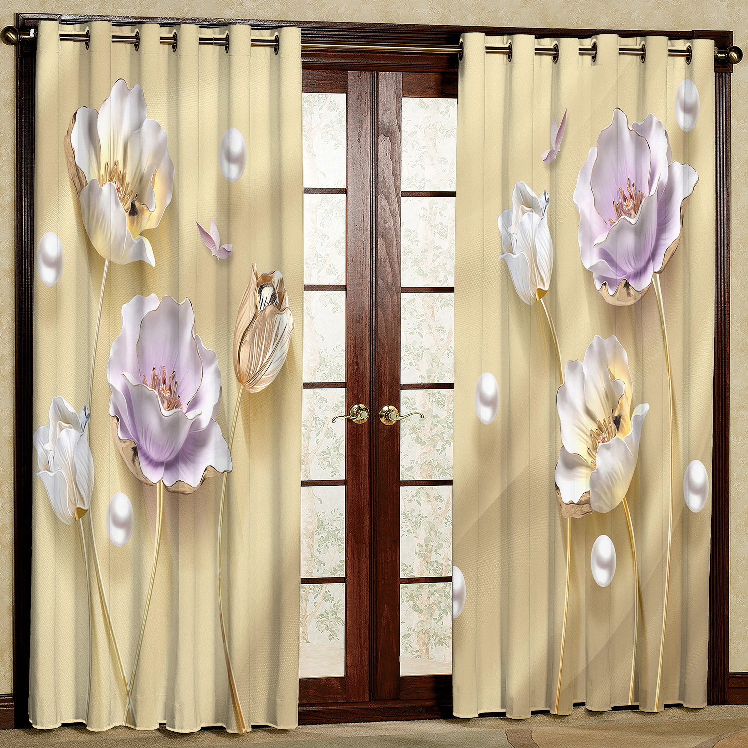 پرده مدل گل طلا کوب مخمل پانچی کد 1323 سایز 200x140 سانتی متر