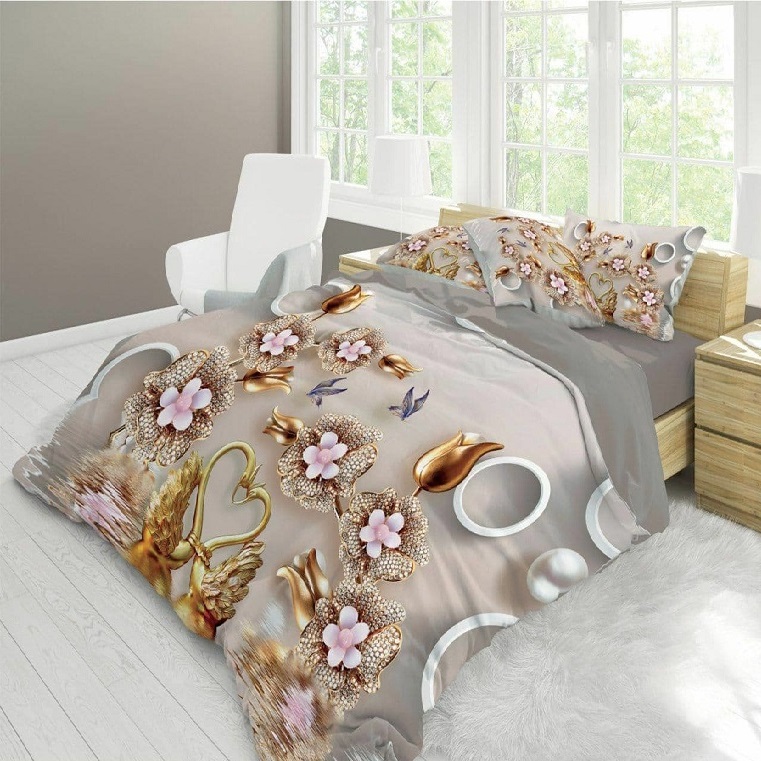 سرویس خواب مدل گل طلایی و قو دو نفره 6 تکه