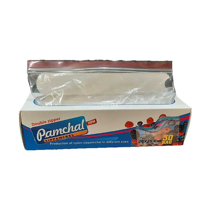 کیسه زیپ دار  پامچال مدل دو زیپ کد 20x25 دو بسته 30 عددی