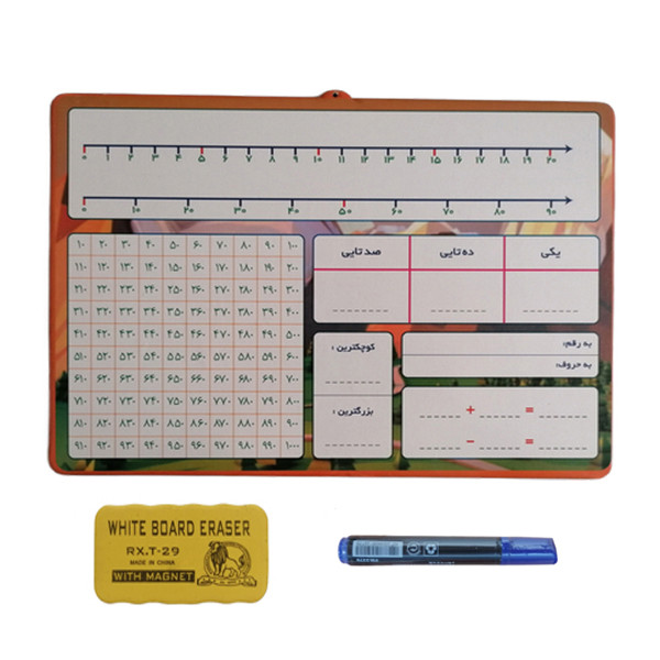 تخته وایت برد مدل دبستان دو کد 9420984 سایز 23×33 سانتی متر  به همراه ماژیک وایت برد و تخته پاک کن
