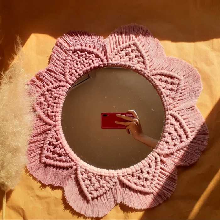 آینه مکرومه صورتی جذاب