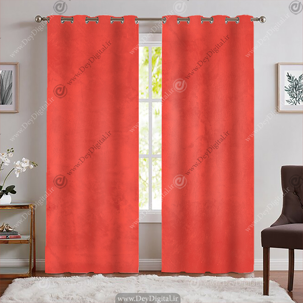 پرده چاپی ساده و شیک قرمز نارنجی PK-7886