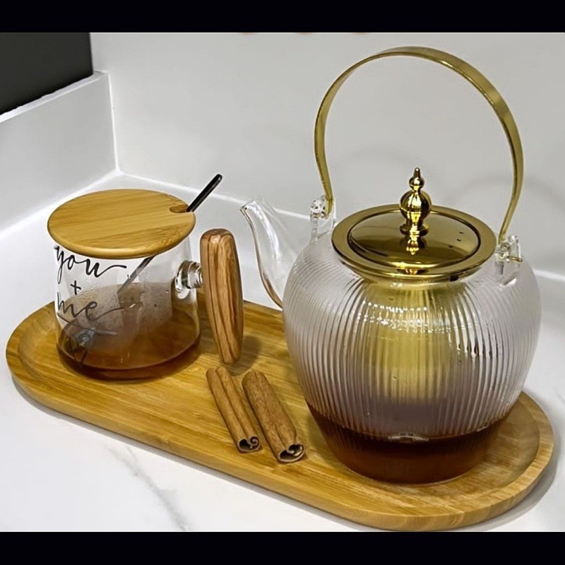 قوری شیاردار درب طلایی