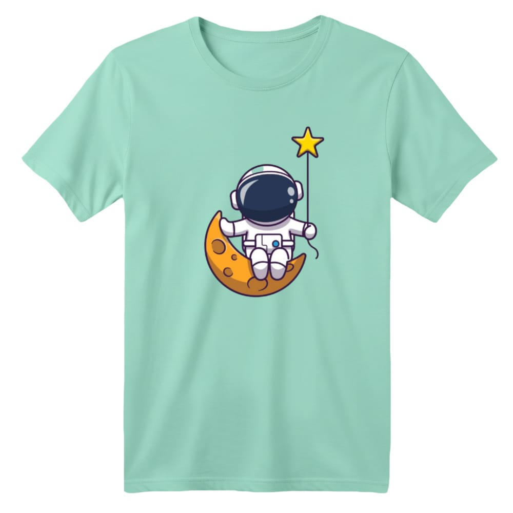 تی شرت آستین کوتاه بچگانه مدل فضانورد کد 14 رنگ سبز روشن