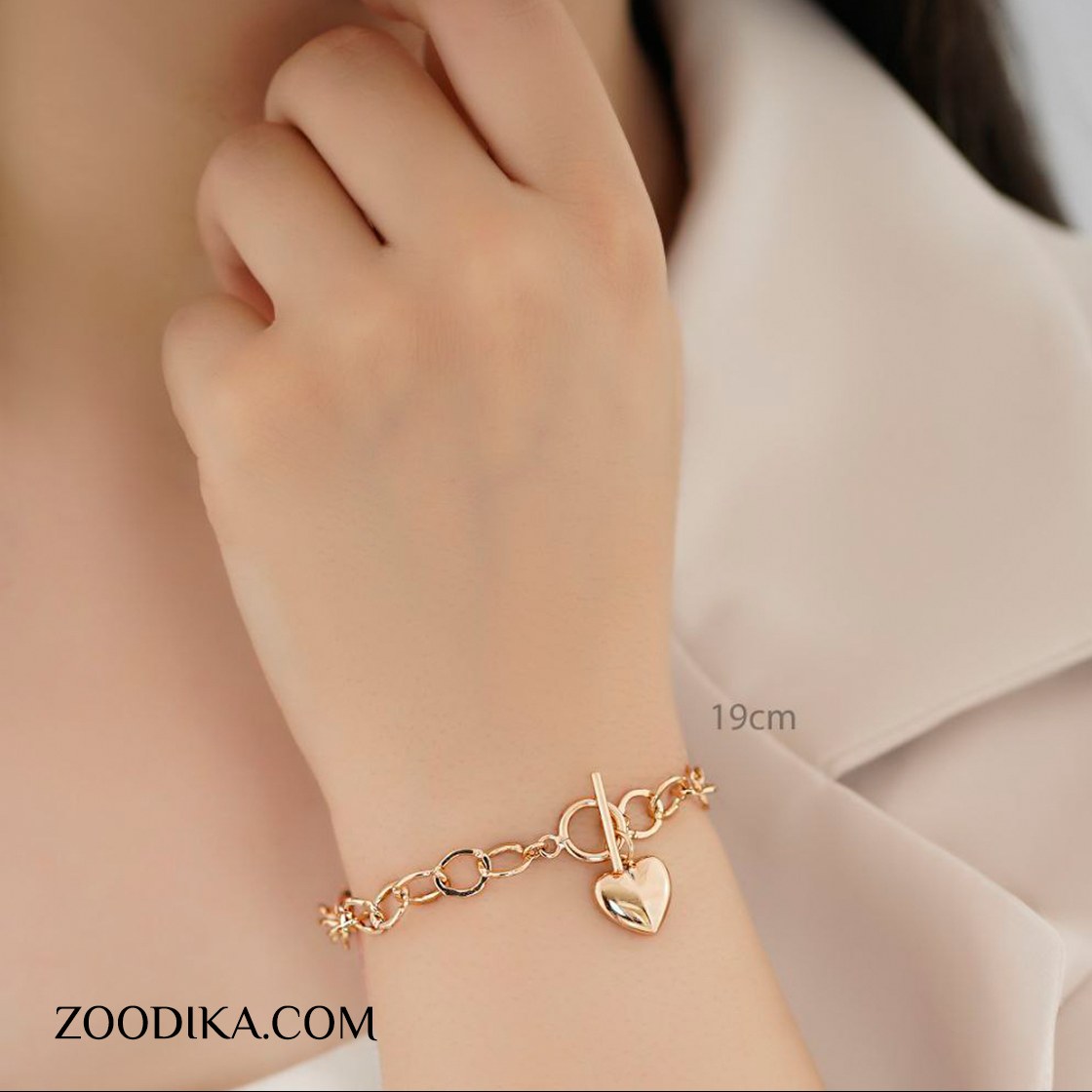 دستبند ژوپینگ مدل قلب طرح طلا رنگ ثابت ضد حساسیت کد AAD-306