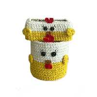 ست سبد و جعبه دستمال کاغذی  قلاب بافی تریکو طرح مرغی کد 1