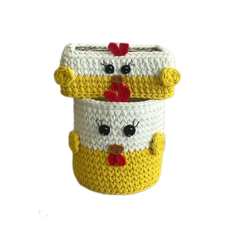 ست سبد و جعبه دستمال کاغذی  قلاب بافی تریکو طرح مرغی کد 1