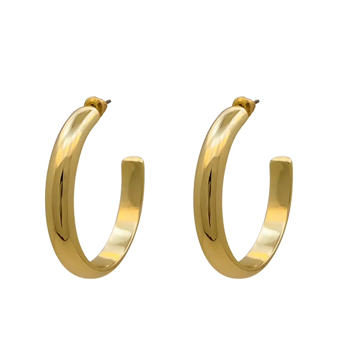 گوشواره میخی نیم حلقه ضخیم طلایی