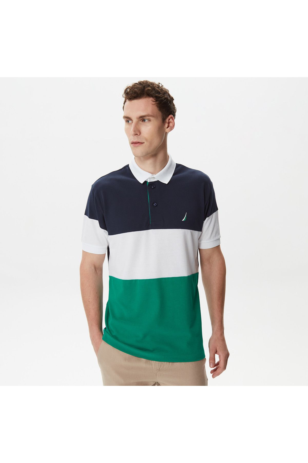 تی شرت یقه پولو آبی مردانه NAVY مناسب آستین کوتاه Nautica