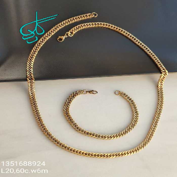 خرید ست گردنبند و دستبند استیل طلایی کد 1815202 - ردگل