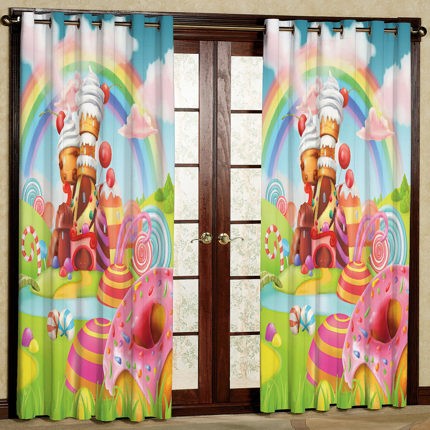 پرده مدل شکلات و آب نبات چوبی مخمل پانچی کد 2381 سایز 200x140 سانتی متر