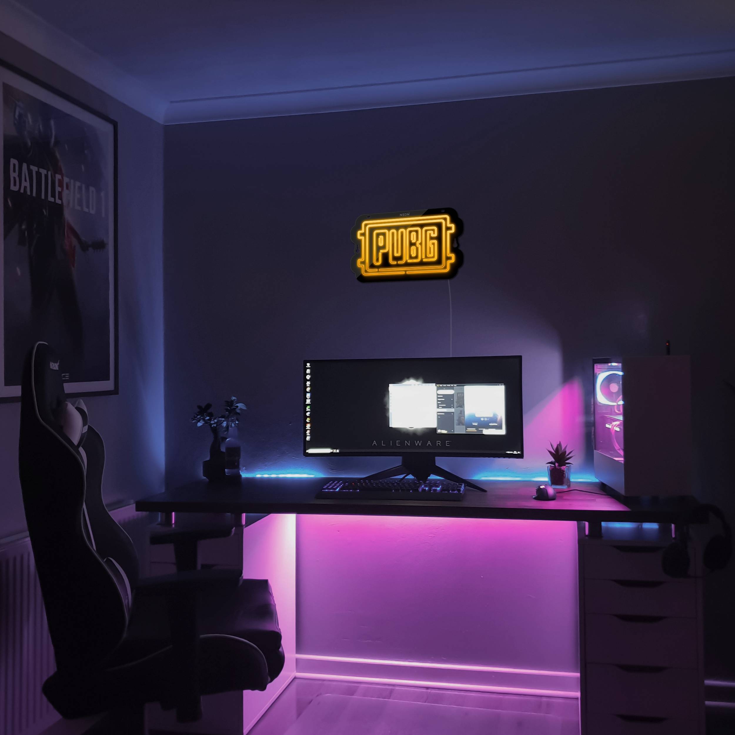 چراغ دیواری نئون دیزاین مدل Pubg-Logo-BL_YL